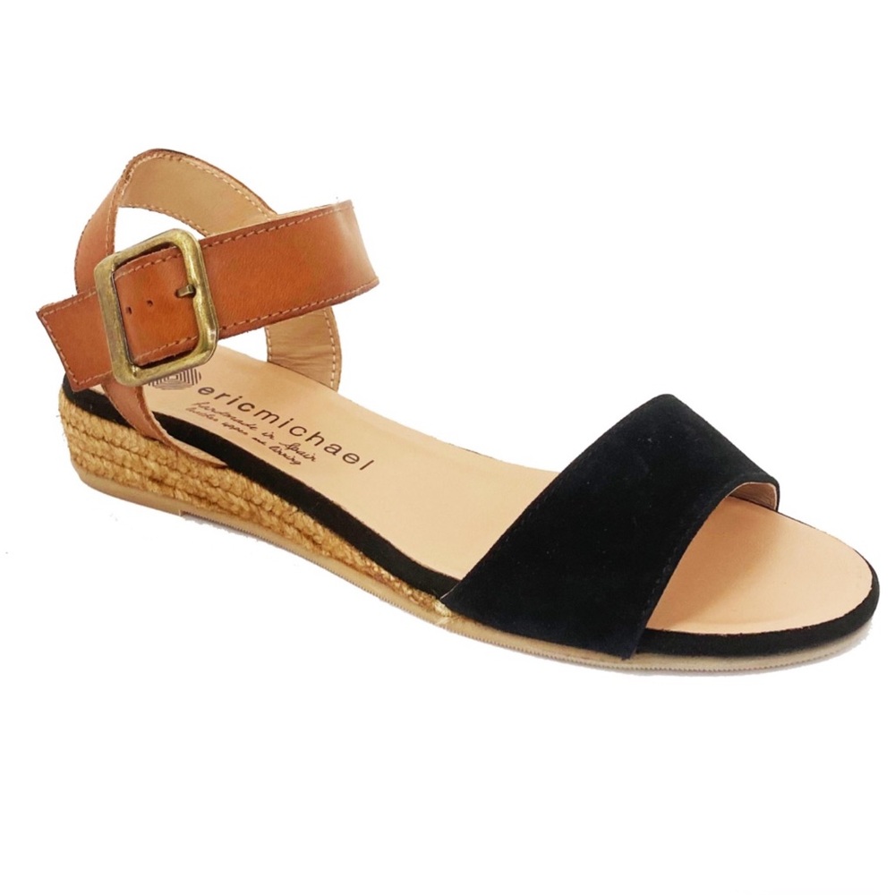 Eric Michael Black and Tan Sandals with 1-1/2” Wedge Size 9